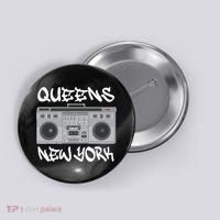 Queens New York Boom Box Graffiti Lettering Button thumb 0
