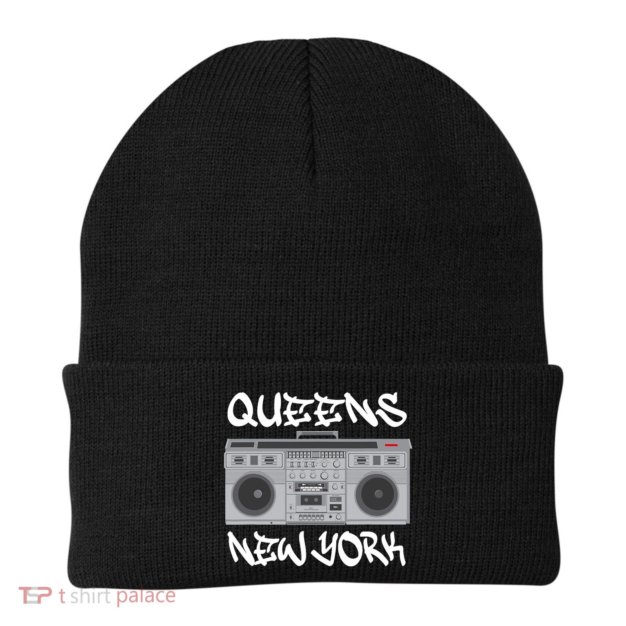 Queens New York Boom Box Graffiti Lettering Beanie
