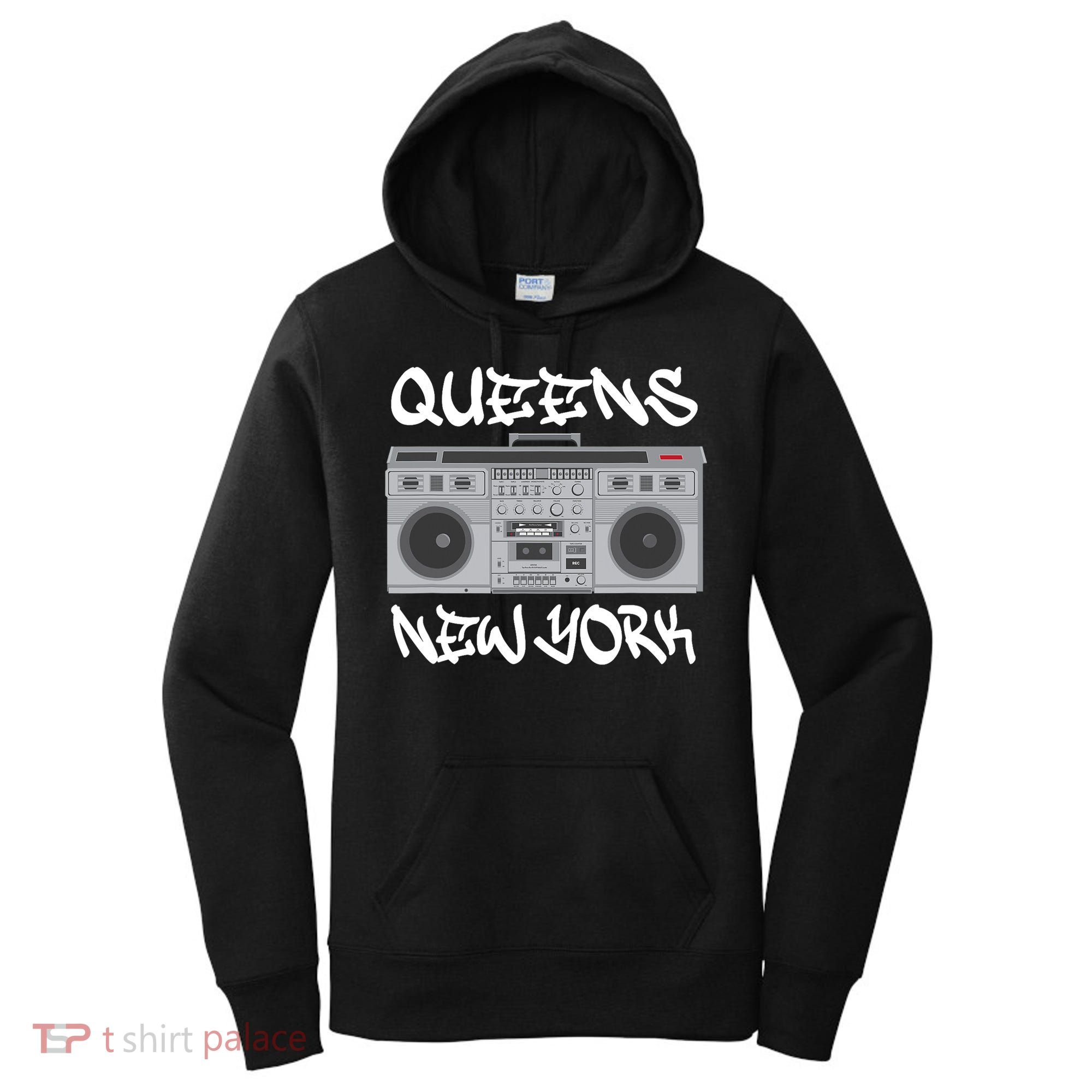 Queens New York Boom Box Graffiti Lettering Women's Hoodie