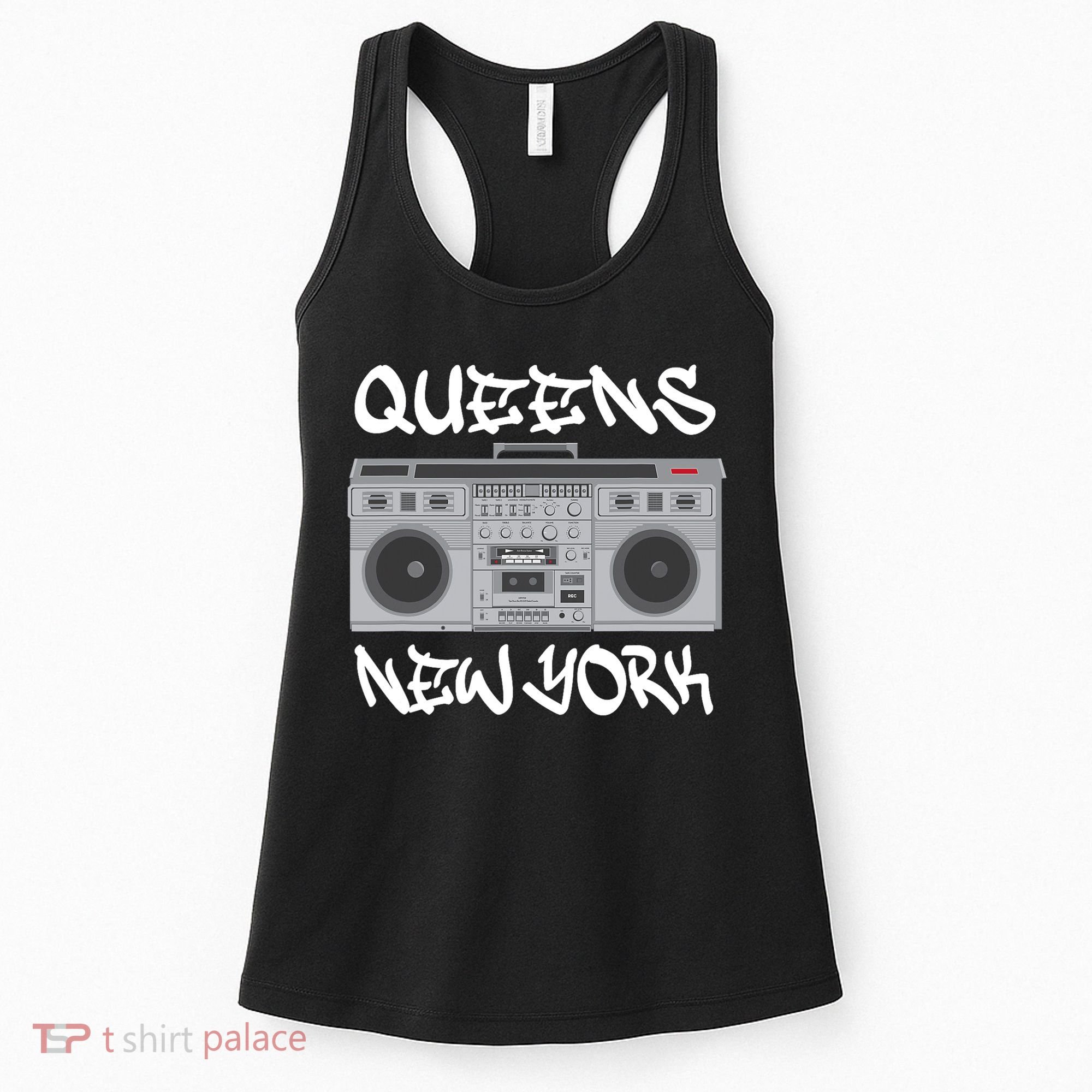 Queens New York Boom Box Graffiti Lettering Women's Tank Top