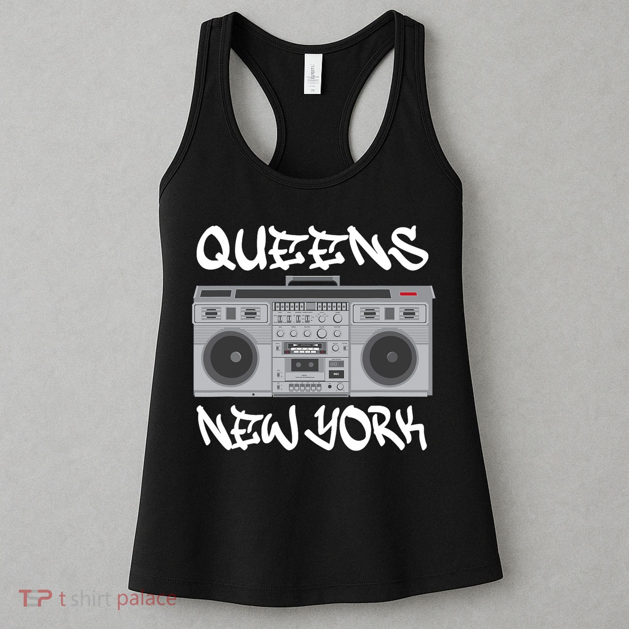 Queens New York Boom Box Graffiti Lettering Women's Tank Top