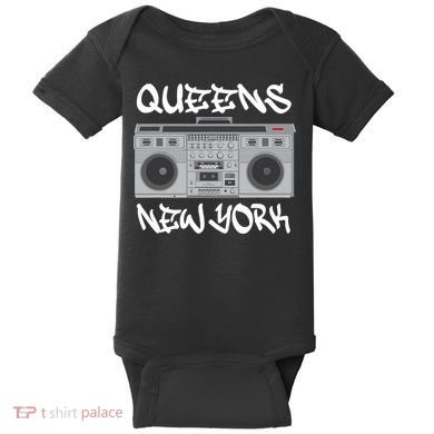 Queens New York Boom Box Graffiti Lettering Baby Bodysuit