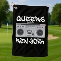 Queens New York Boom Box Graffiti Lettering Golf Towel thumb 1