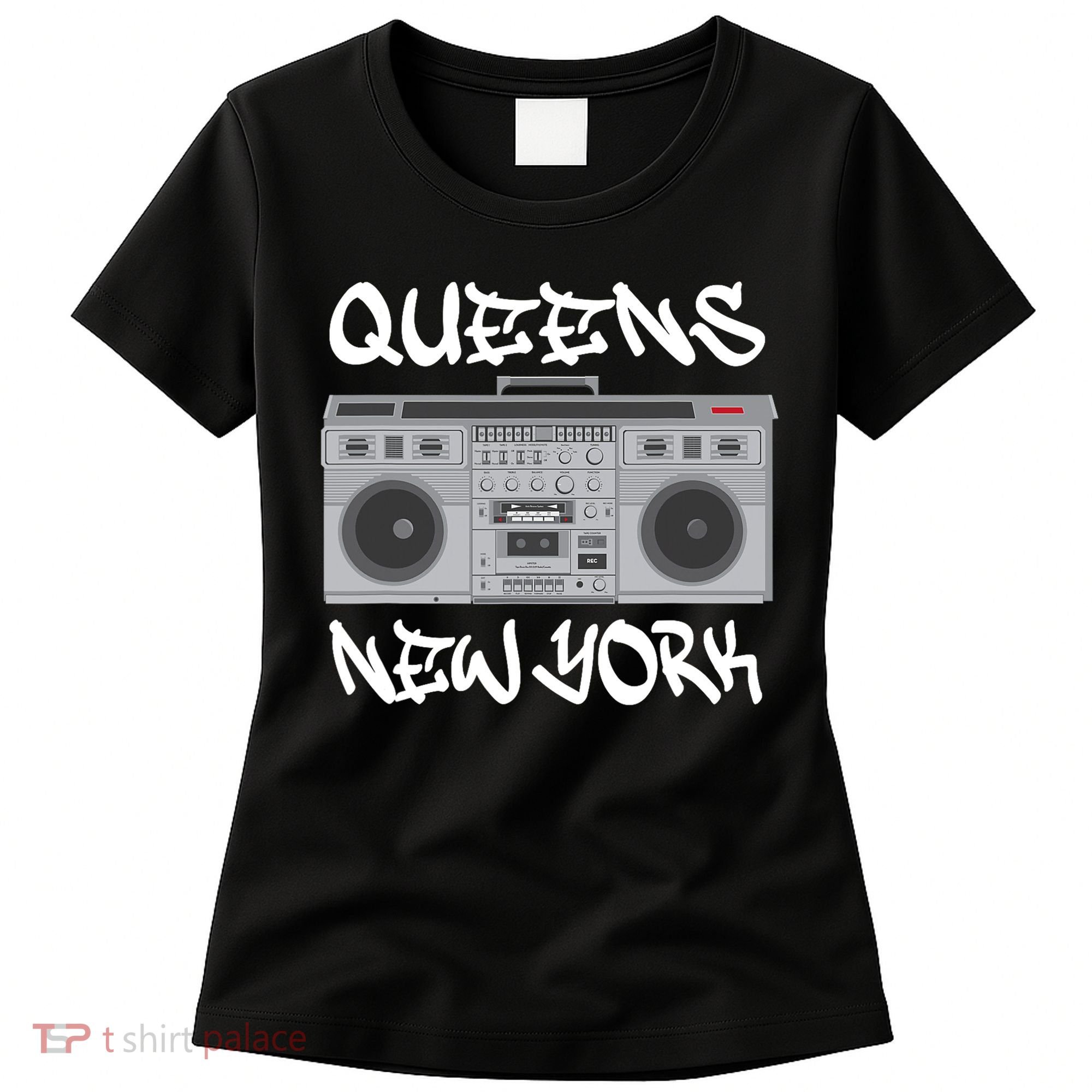 Queens New York Boom Box Graffiti Lettering Women's T-Shirt