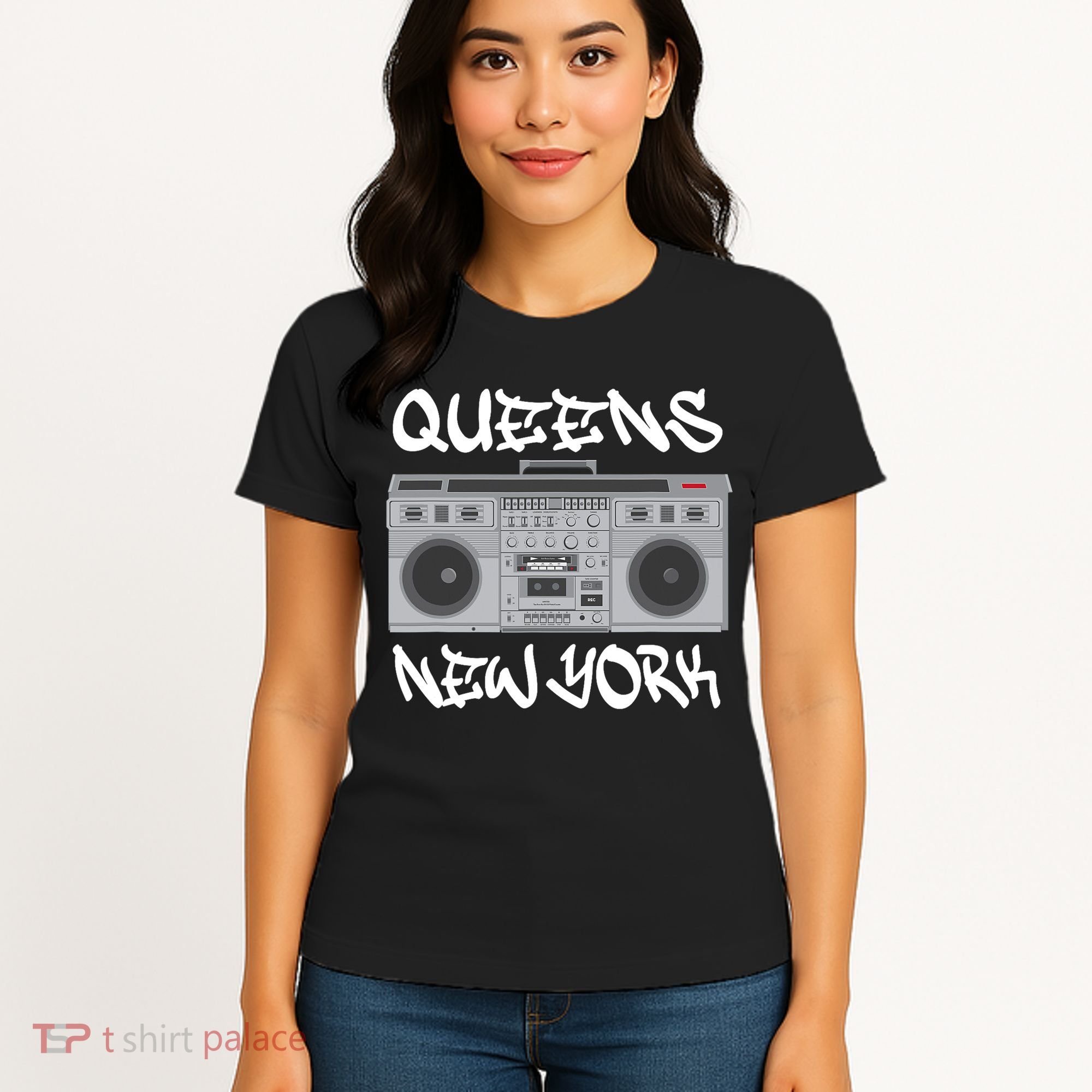 Queens New York Boom Box Graffiti Lettering Women's T-Shirt