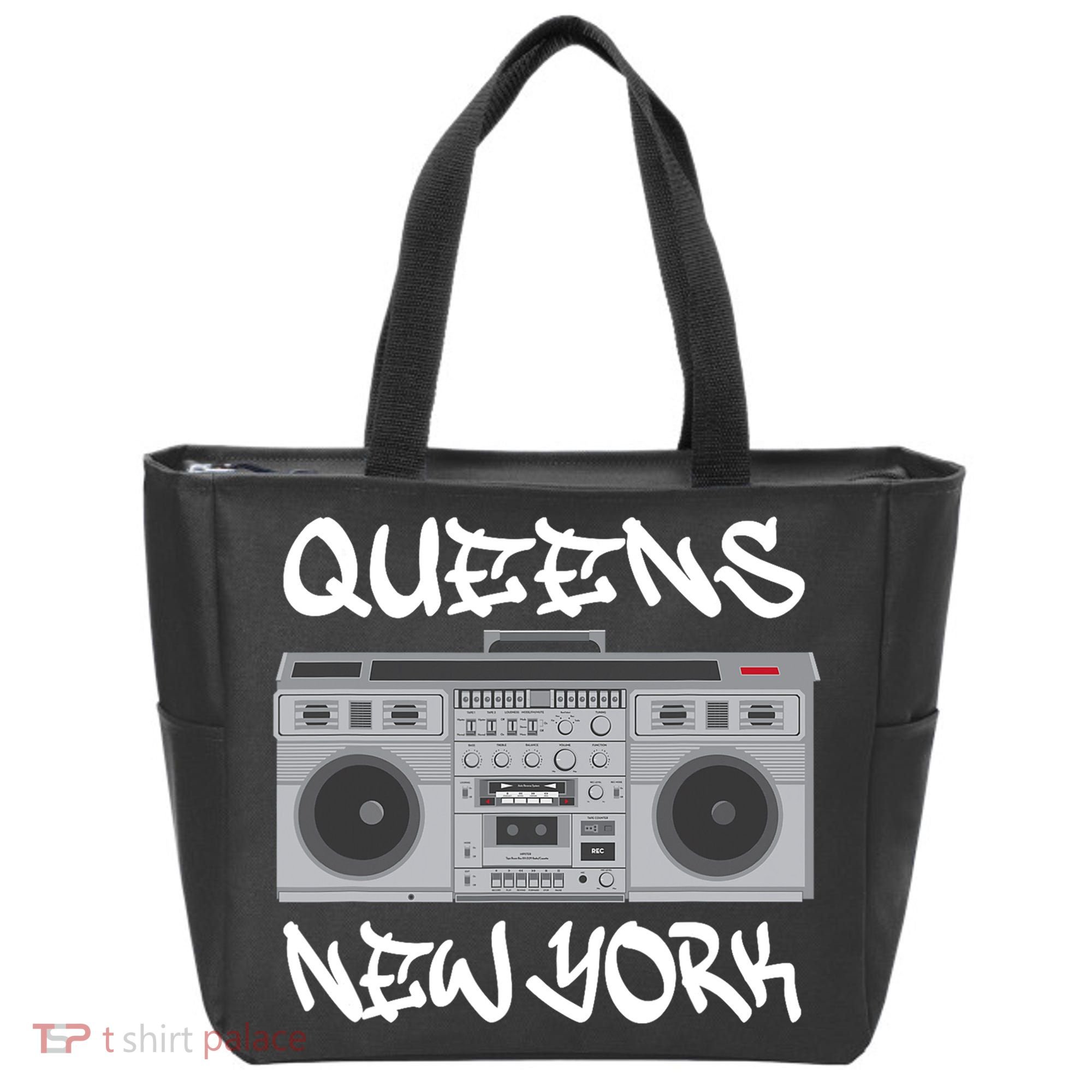 Queens New York Boom Box Graffiti Lettering Tote Bag