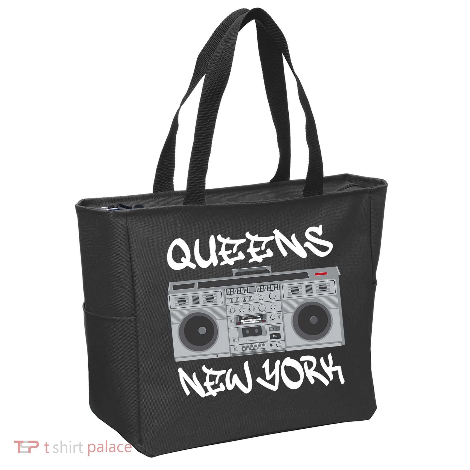 Queens New York Boom Box Graffiti Lettering Tote Bag