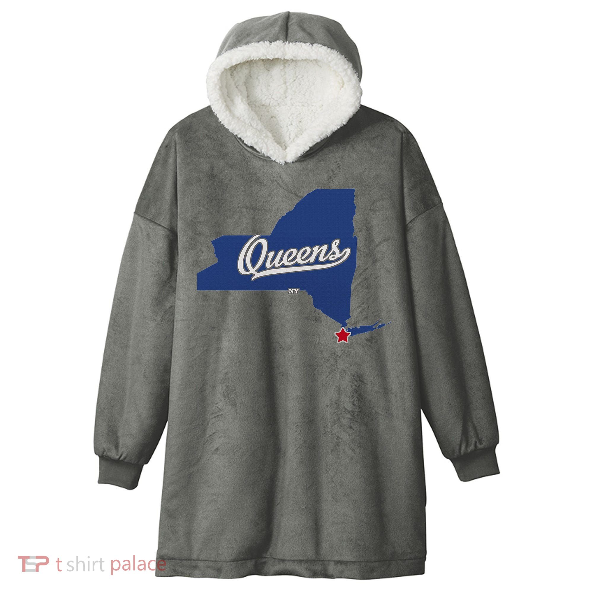 Queens New York Ny Map Hooded Wearable Blanket