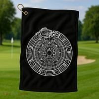 Quetzalcoatl Ouroboros Aztec Serpent Aztec Sun Stone Golf Towel thumb 1