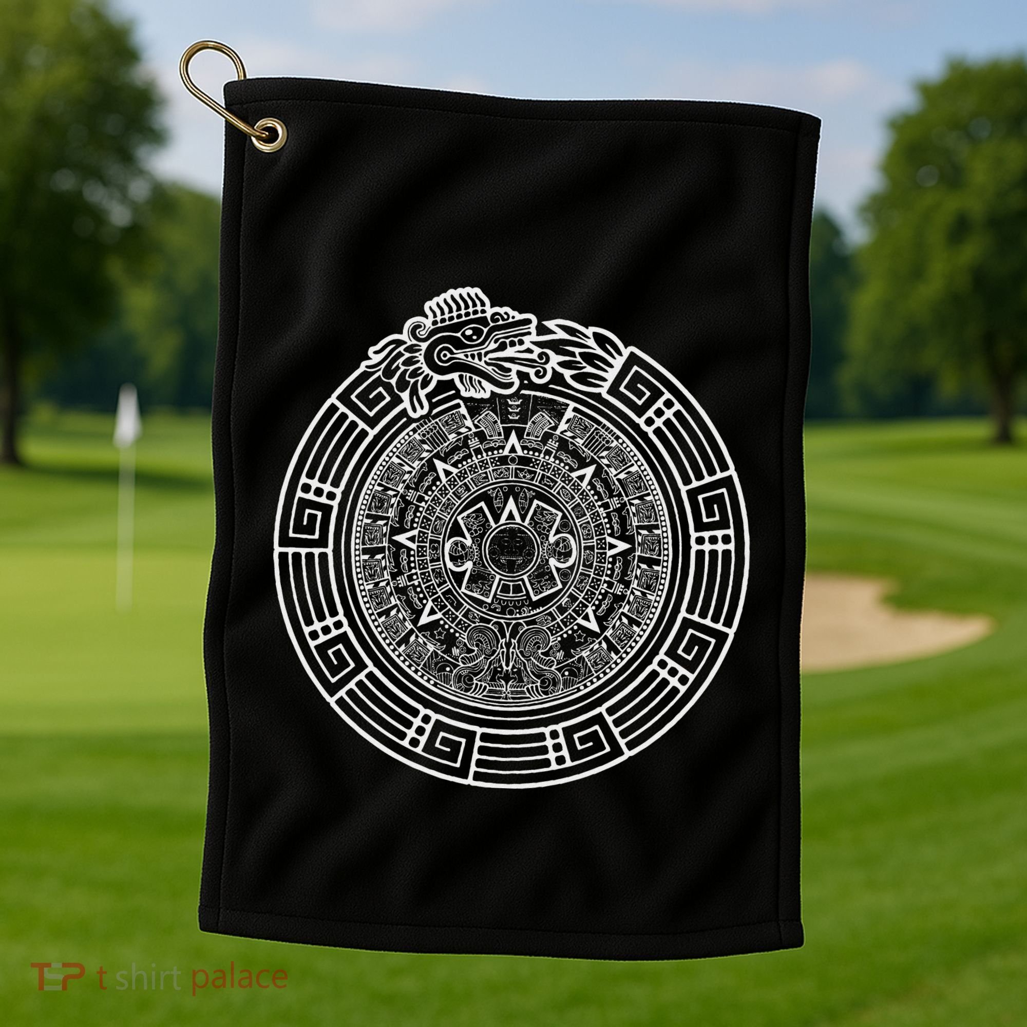 Quetzalcoatl Ouroboros Aztec Serpent Aztec Sun Stone Golf Towel