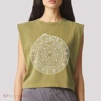 Quetzalcoatl Ouroboros Aztec Serpent Aztec Sun Stone Garment-Dyed Women's Muscle Tee thumb 2