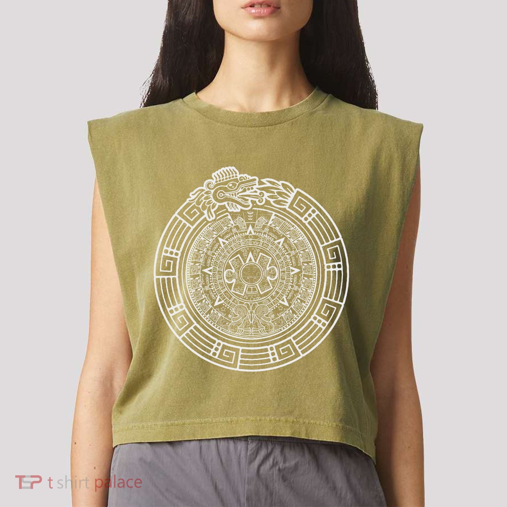 Quetzalcoatl Ouroboros Aztec Serpent Aztec Sun Stone Garment-Dyed Women's Muscle Tee