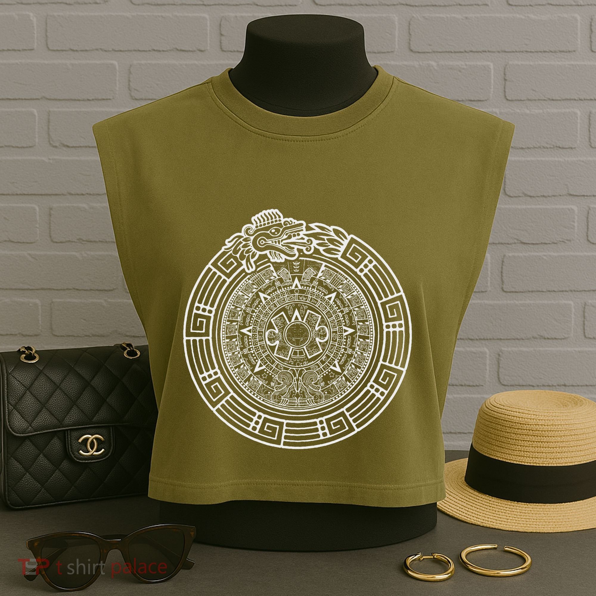 Quetzalcoatl Ouroboros Aztec Serpent Aztec Sun Stone Garment-Dyed Women's Muscle Tee