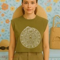 Quetzalcoatl Ouroboros Aztec Serpent Aztec Sun Stone Garment-Dyed Women's Muscle Tee thumb 4