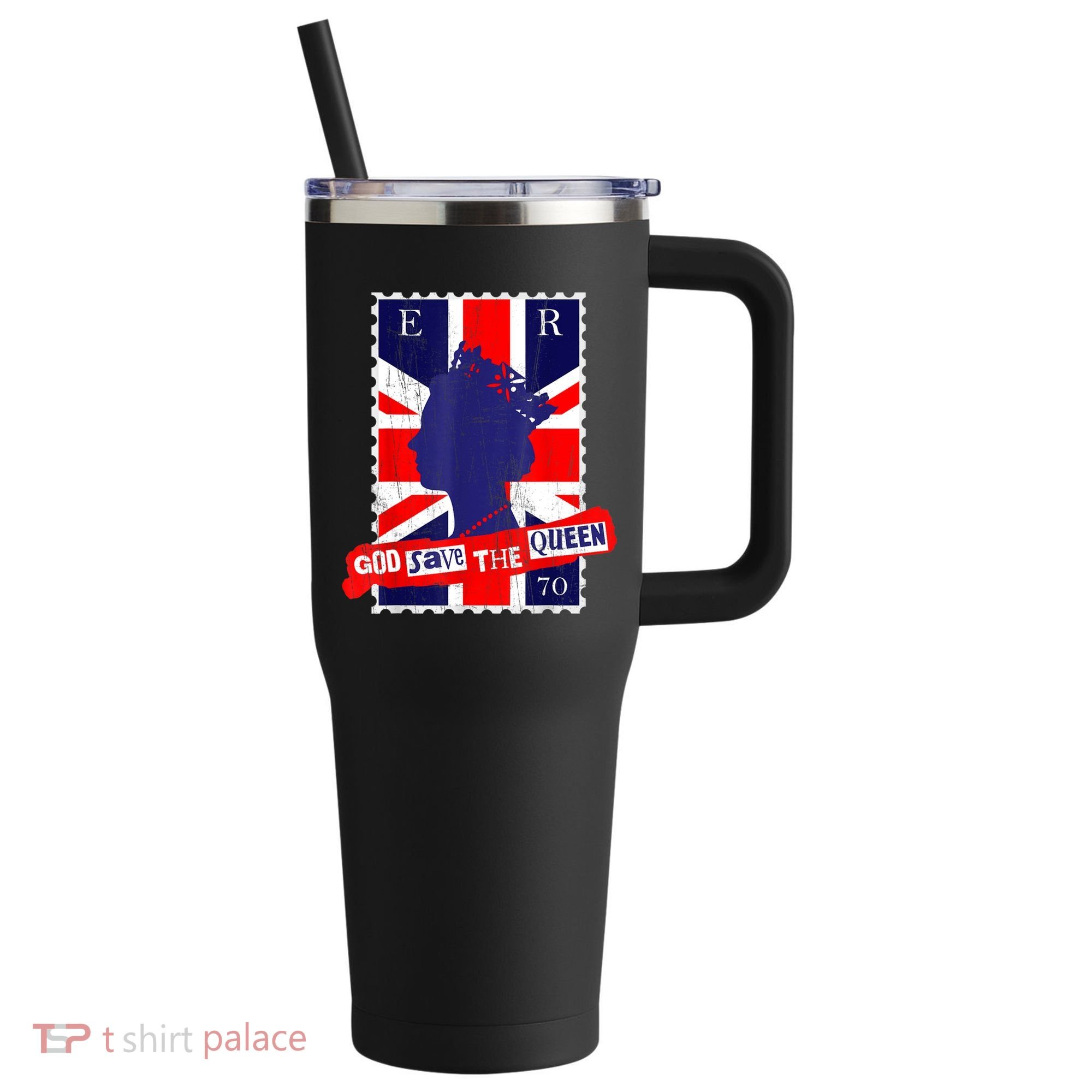 QUEEN'S PLATINUM JUBILEE GOD SAVE THE QUEEN 40oz Vacuum Insulated Stainless Steel Travel Tumbler