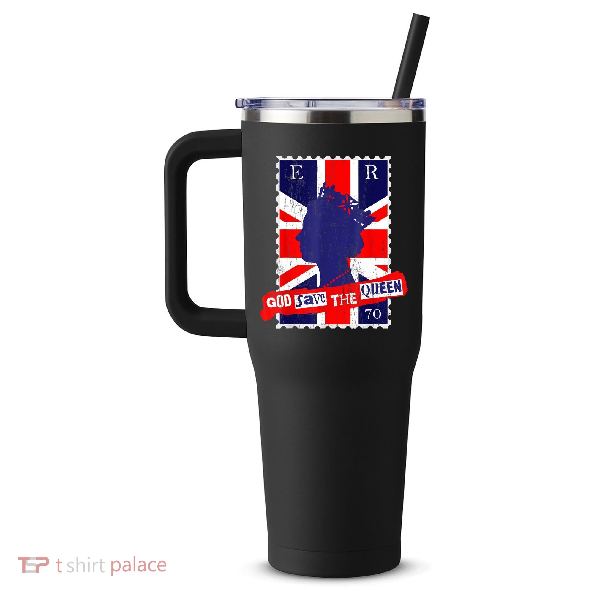 QUEEN'S PLATINUM JUBILEE GOD SAVE THE QUEEN 40oz Vacuum Insulated Stainless Steel Travel Tumbler