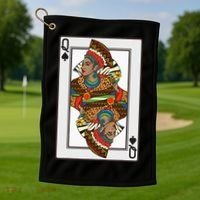 Queen Spades African American Card Halloween Gift Golf Towel thumb 1