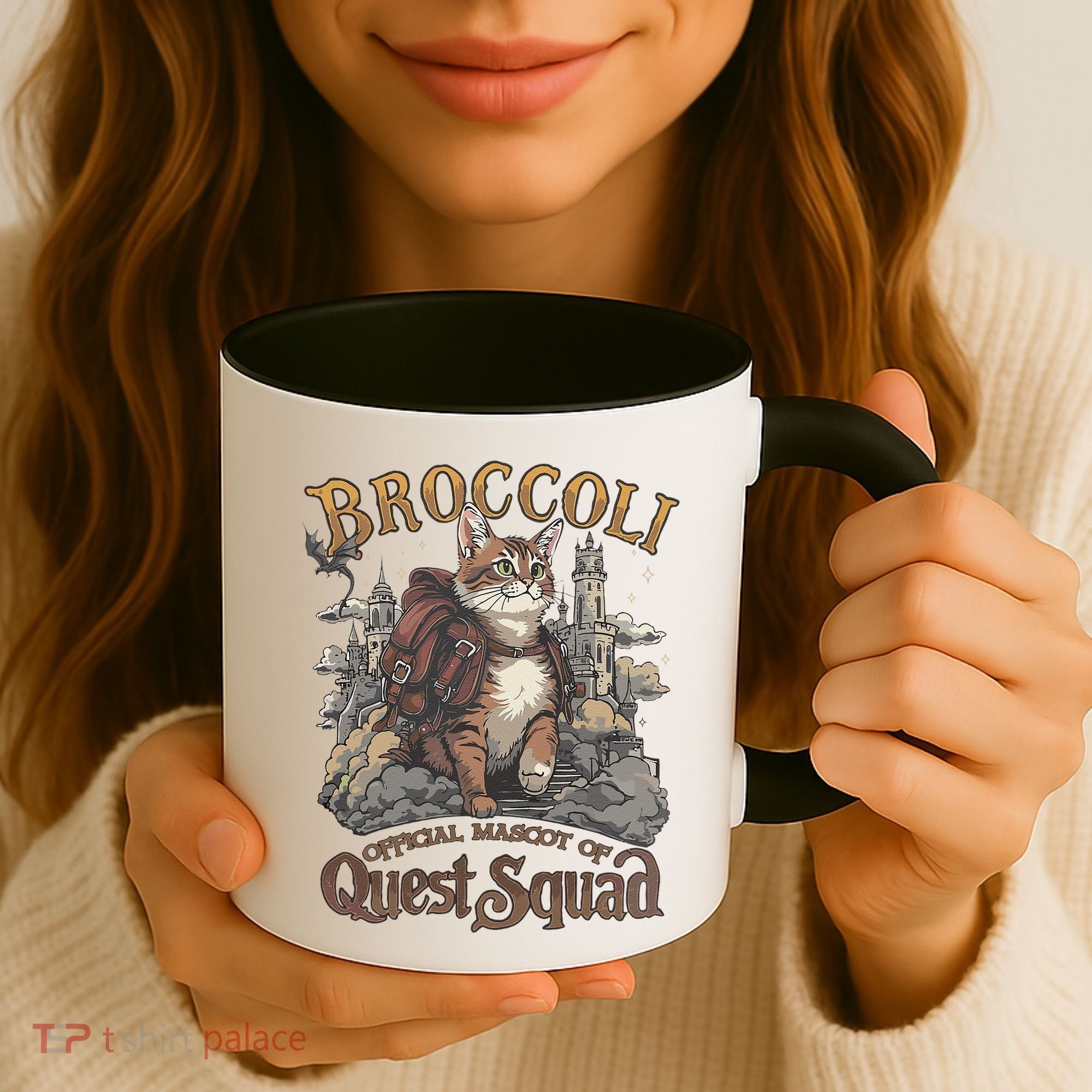 Quest Squad Broccoli Funny Cat Meme Cat Lover Bookworms Coffee Mug