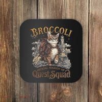 Quest Squad Broccoli Funny Cat Meme Cat Lover Bookworms Coaster thumb 0
