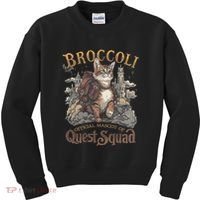 Quest Squad Broccoli Funny Cat Meme Cat Lover Bookworms Kids Sweatshirt thumb 0