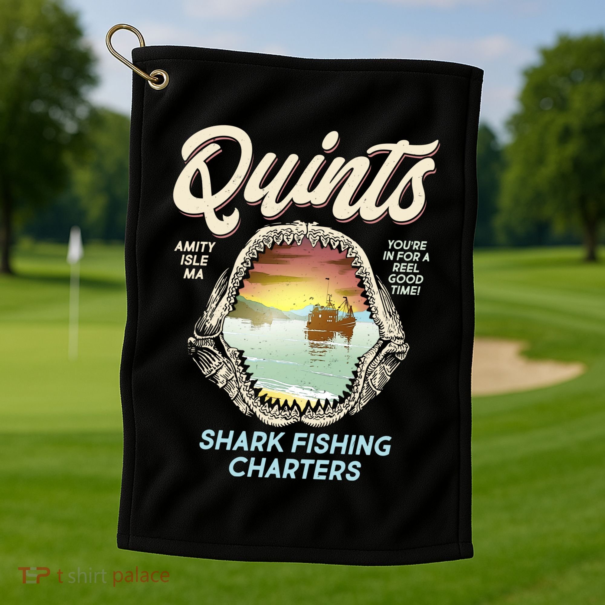 Quints Shark Fishing Charters Golf Towel