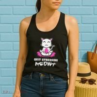 Quit Stressing Meowt Funny Meditation Lotus Seat Cat Yoga Women's Tank Top thumb 2