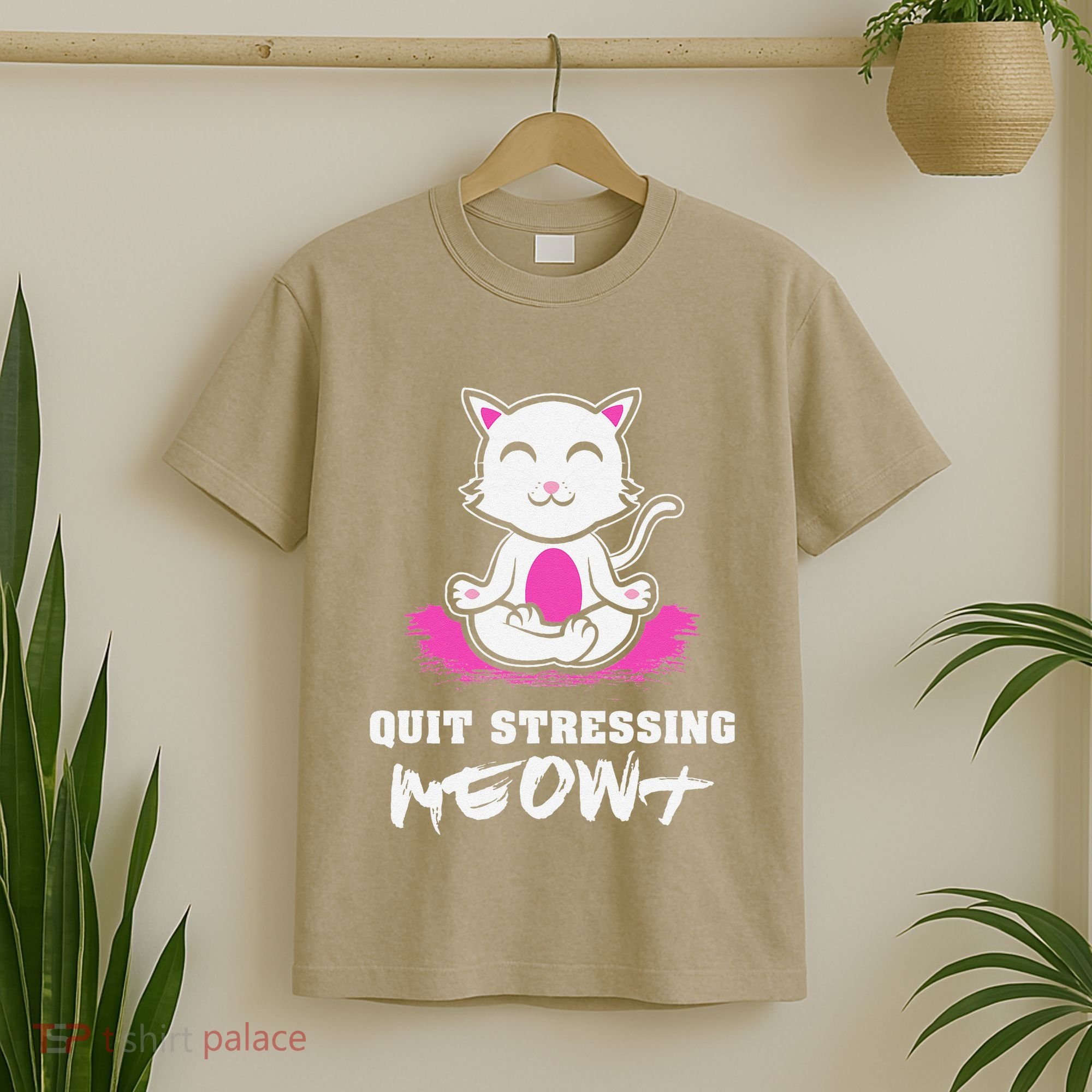 Quit Stressing Meowt Funny Meditation Lotus Seat Cat Yoga T-Shirt