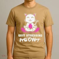 Quit Stressing Meowt Funny Meditation Lotus Seat Cat Yoga T-Shirt thumb 3