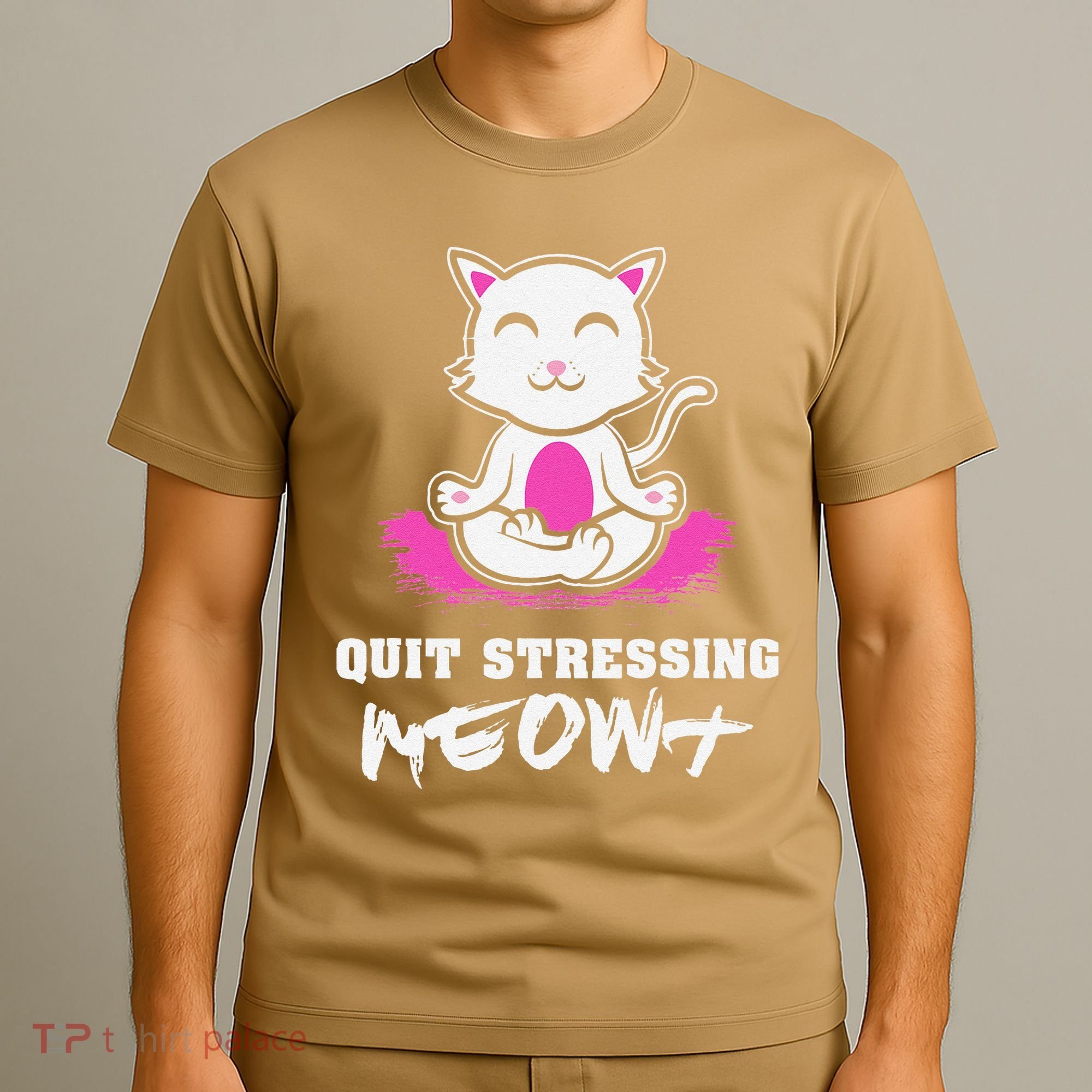 Quit Stressing Meowt Funny Meditation Lotus Seat Cat Yoga T-Shirt