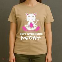 Quit Stressing Meowt Funny Meditation Lotus Seat Cat Yoga T-Shirt thumb 4
