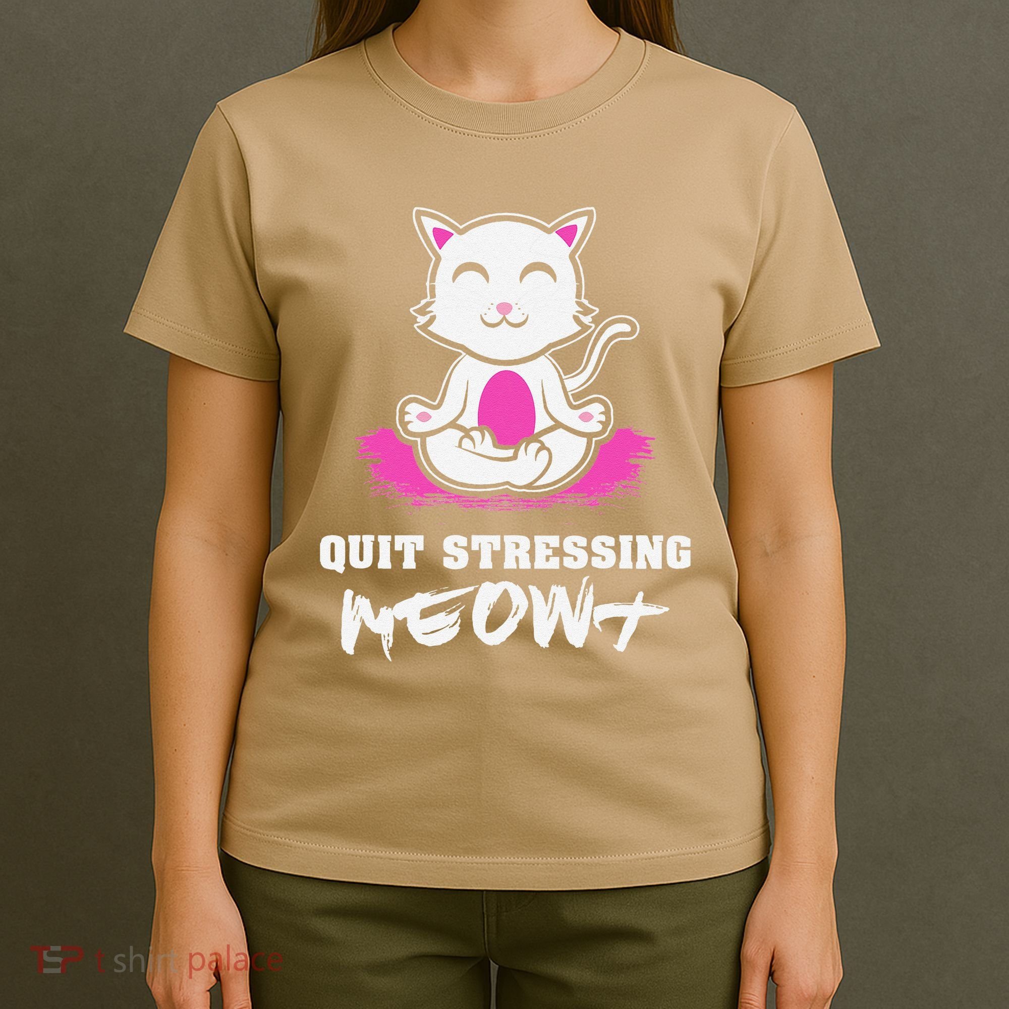 Quit Stressing Meowt Funny Meditation Lotus Seat Cat Yoga T-Shirt