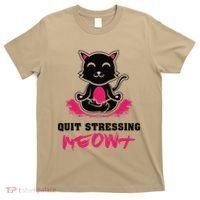 Quit Stressing Meowt Funny Meditation Lotus Seat Cat Yoga T-Shirt thumb 0
