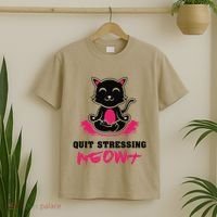 Quit Stressing Meowt Funny Meditation Lotus Seat Cat Yoga T-Shirt thumb 2