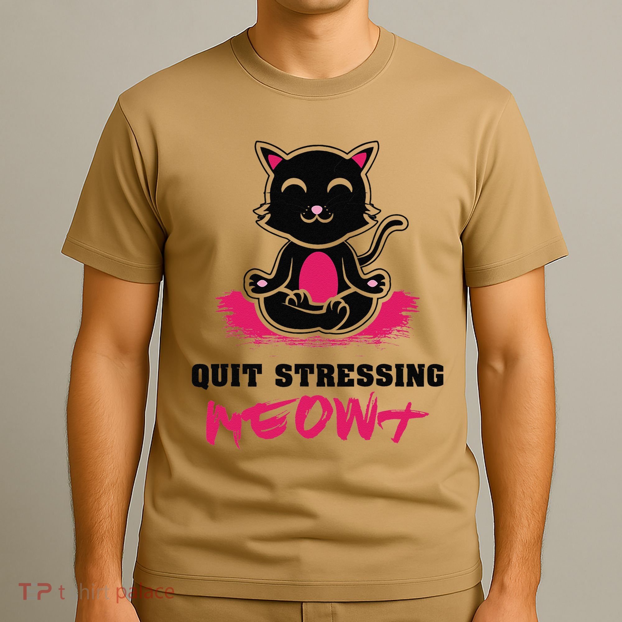 Quit Stressing Meowt Funny Meditation Lotus Seat Cat Yoga T-Shirt