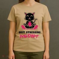 Quit Stressing Meowt Funny Meditation Lotus Seat Cat Yoga T-Shirt thumb 4