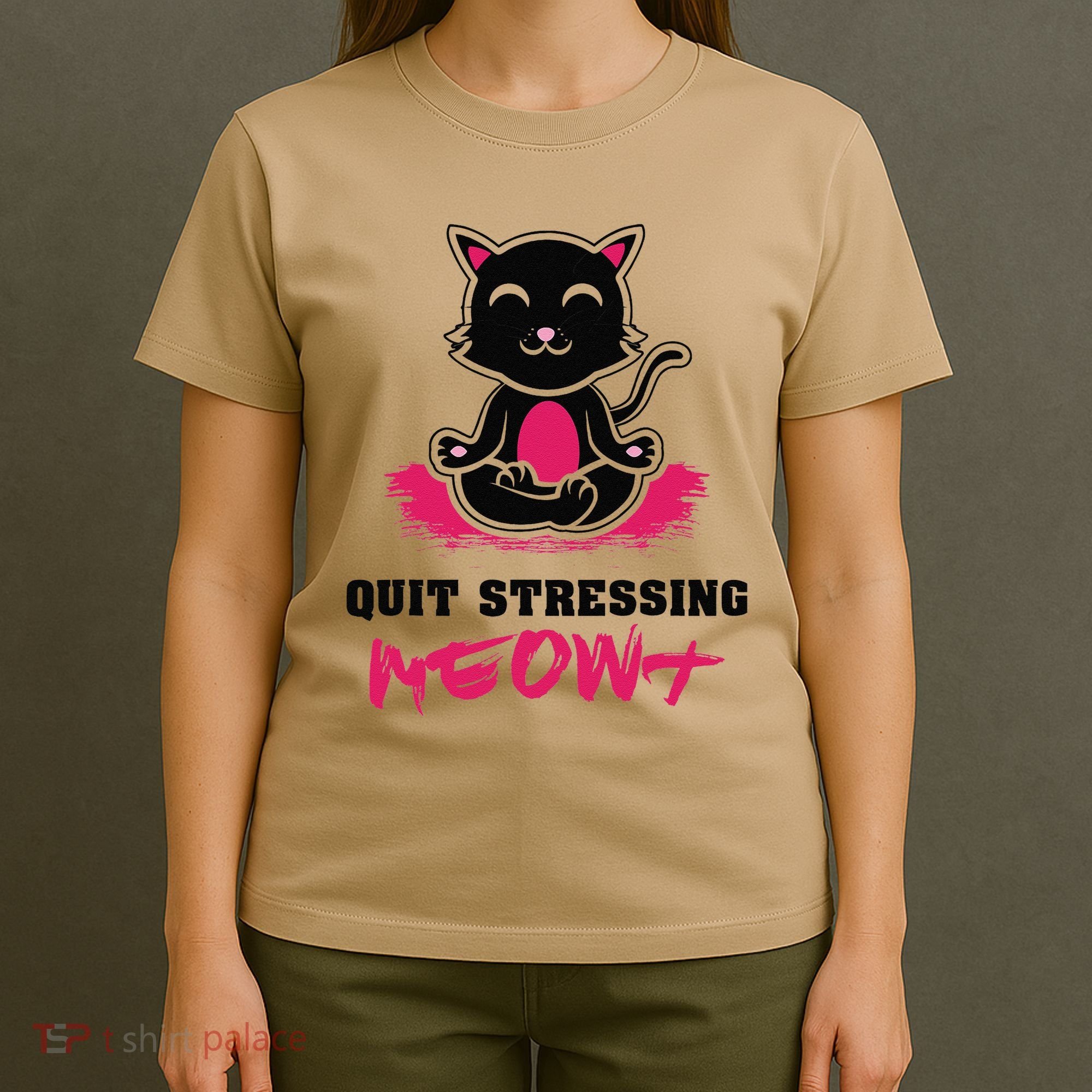 Quit Stressing Meowt Funny Meditation Lotus Seat Cat Yoga T-Shirt
