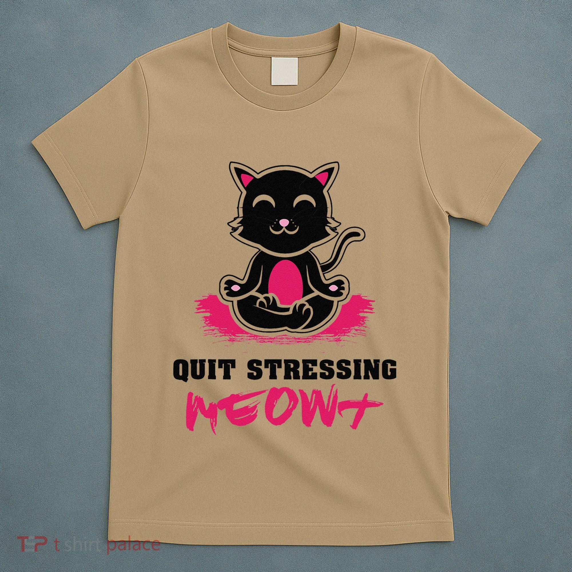 Quit Stressing Meowt Funny Meditation Lotus Seat Cat Yoga T-Shirt