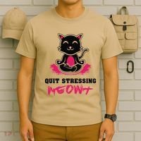 Quit Stressing Meowt Funny Meditation Lotus Seat Cat Yoga T-Shirt thumb 6