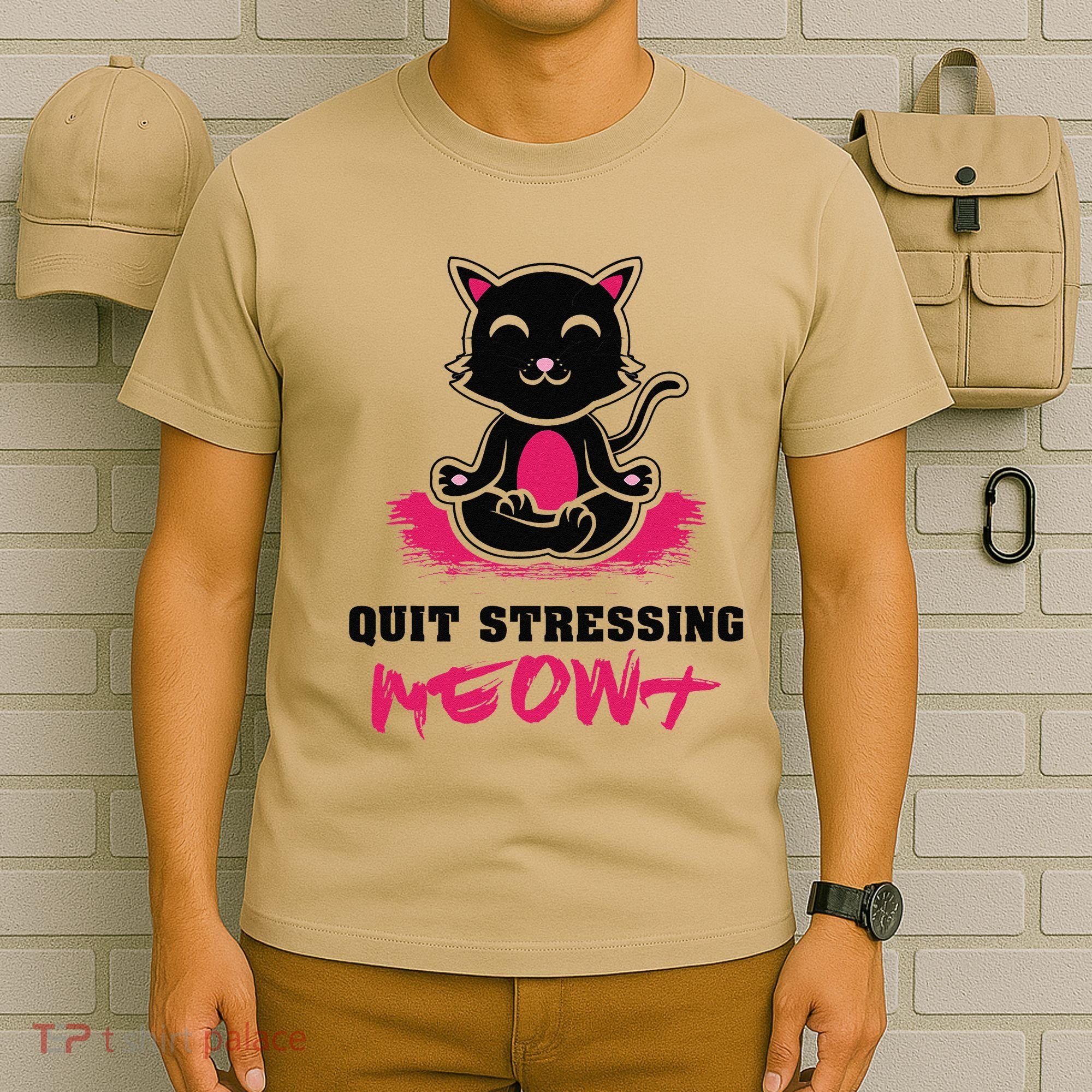 Quit Stressing Meowt Funny Meditation Lotus Seat Cat Yoga T-Shirt