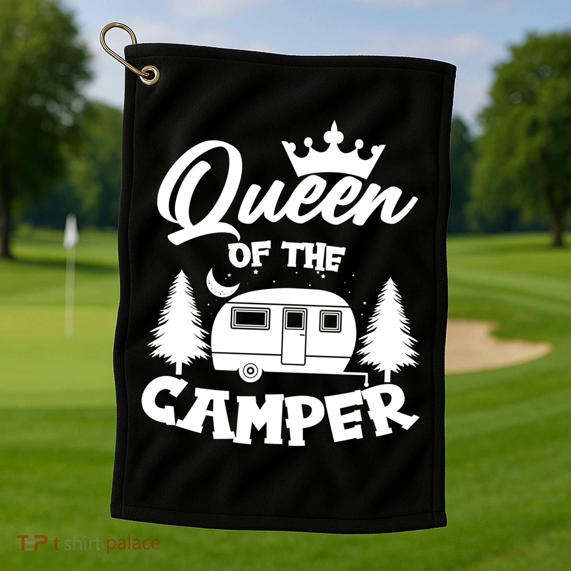Queen of the Camper Funny Camping Golf Towel