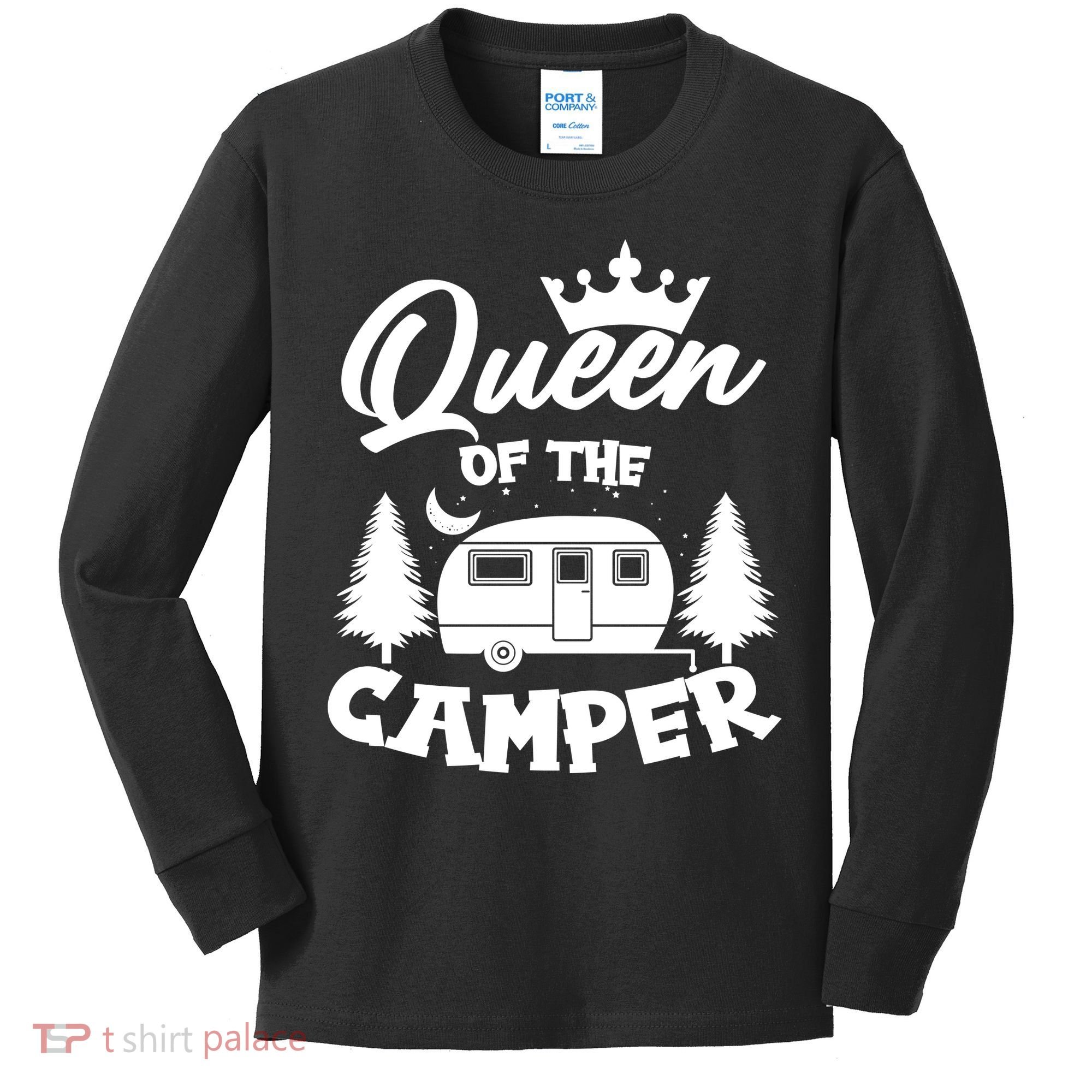 Queen of the Camper Funny Camping Kids Long Sleeve Shirt