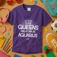 Queens Are Born As Aquarius Kids T-Shirt thumb 3