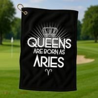 Queens Are Born As Aries Golf Towel thumb 1