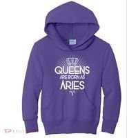 Queens Are Born As Aries Kids Hoodie thumb 0