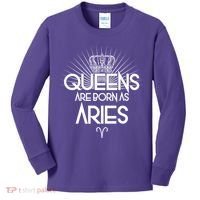 Queens Are Born As Aries Kids Long Sleeve Shirt thumb 0