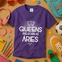 Queens Are Born As Aries Kids T-Shirt thumb 3