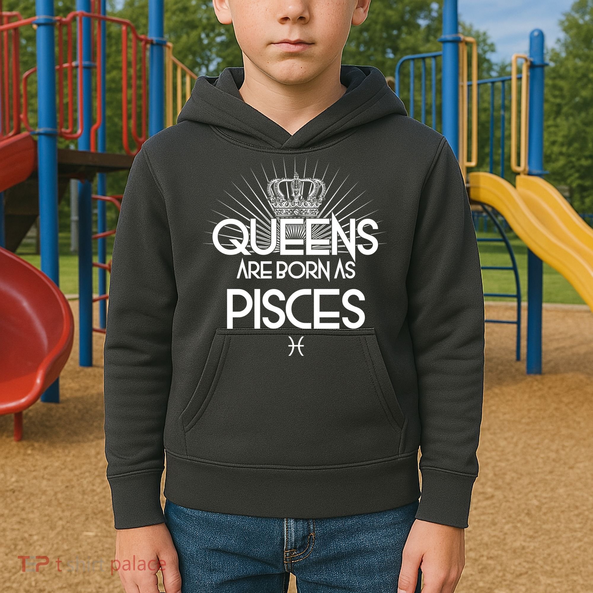 Queens Are Born As Pisces Kids Hoodie