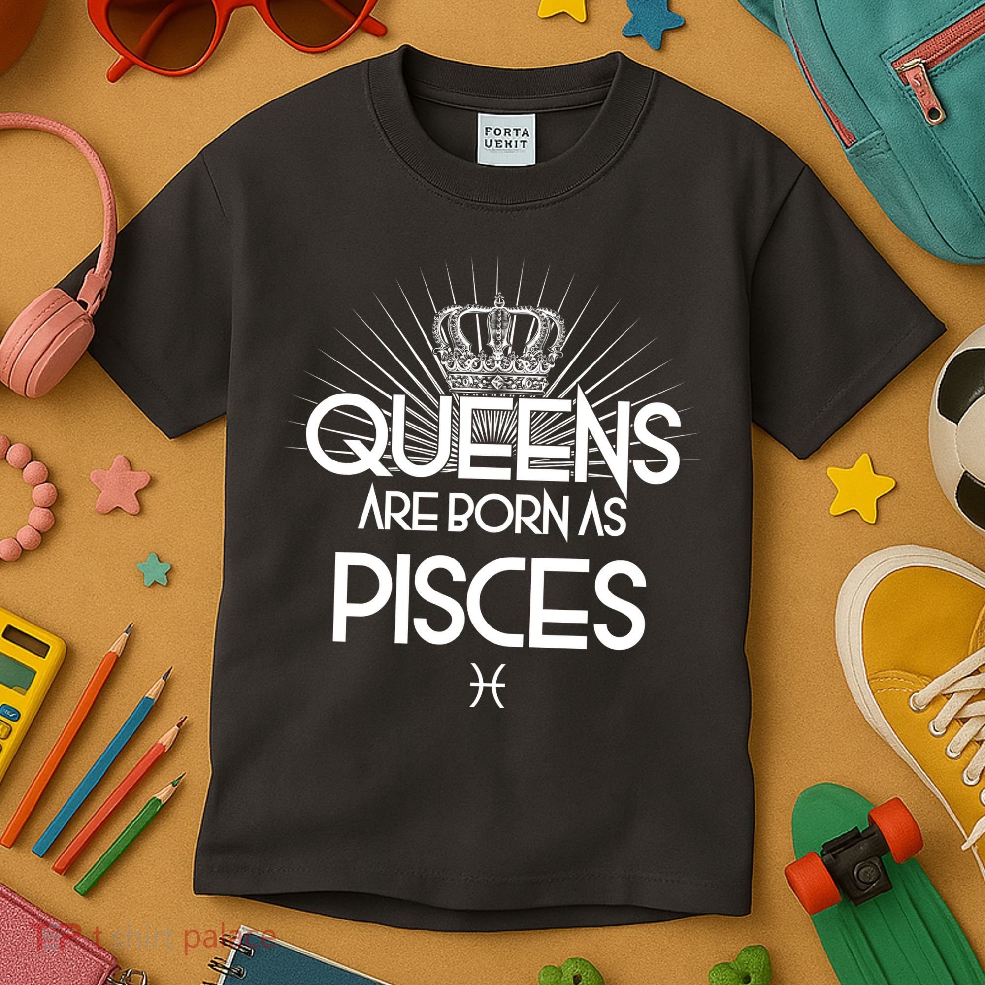 Queens Are Born As Pisces Kids T-Shirt