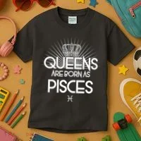 Queens Are Born As Pisces Kids T-Shirt thumb 3