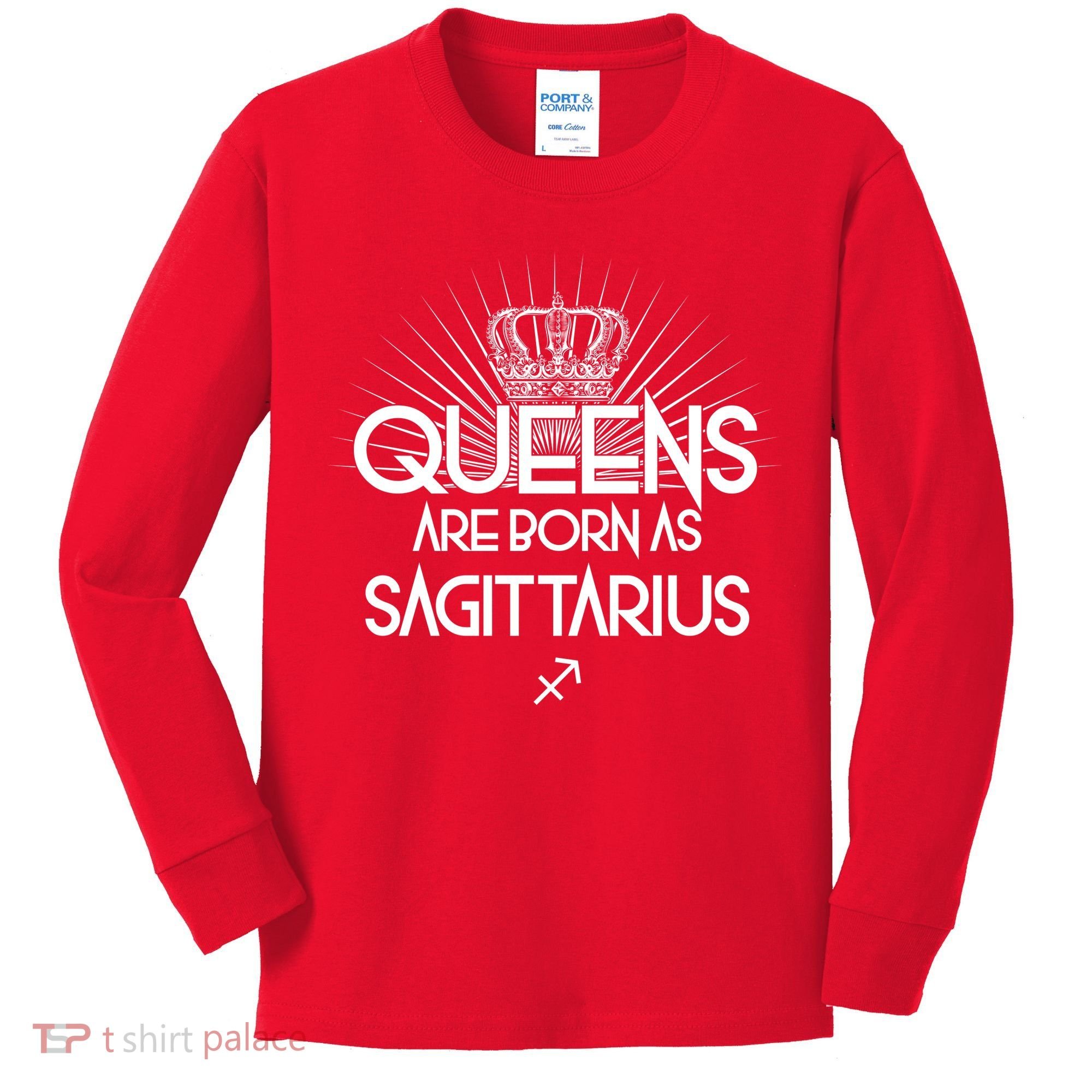 Queens Are Born As Sagittarius Kids Long Sleeve Shirt